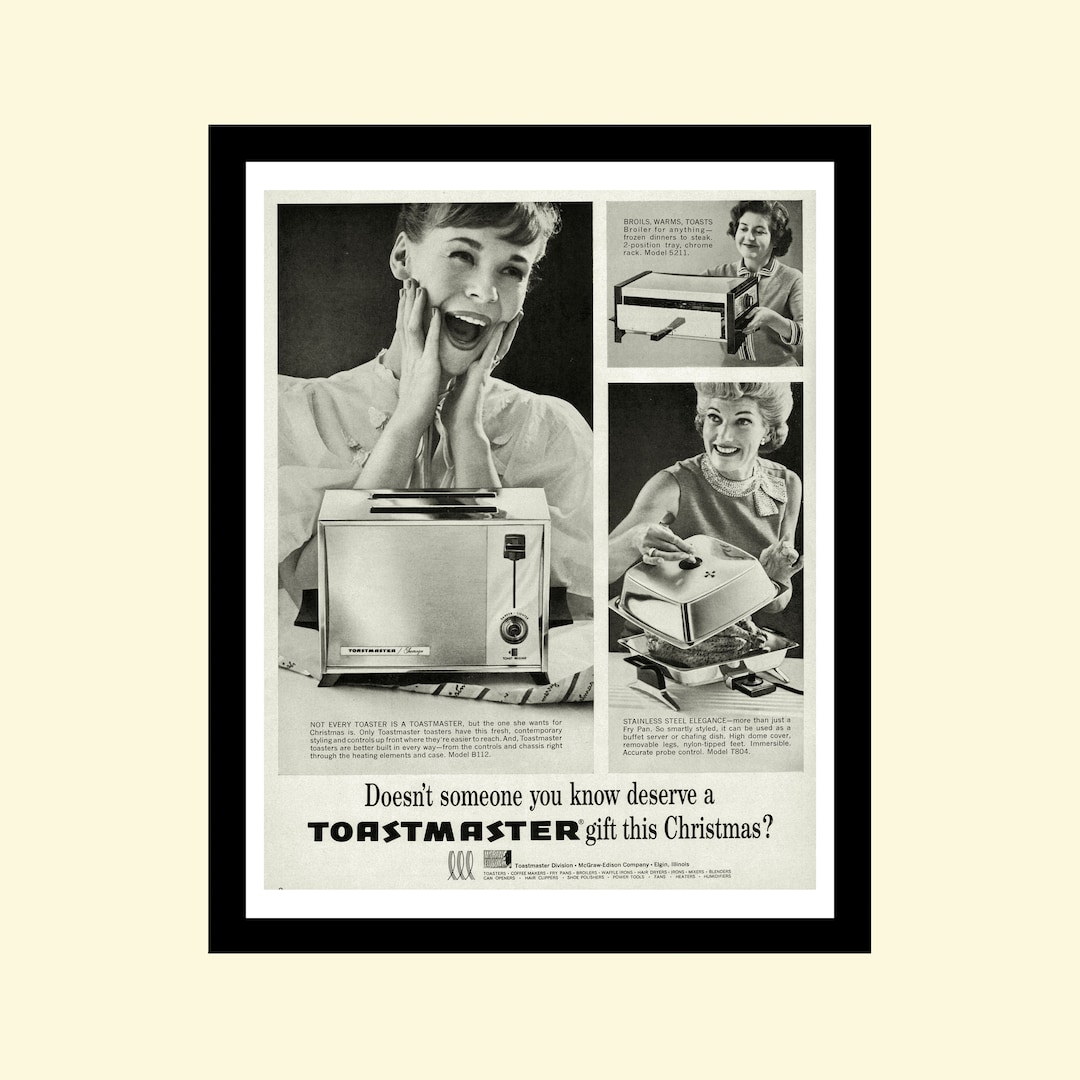 Vintage 1960s Toastmaster Toaster Ad Framed, Retro Kitchen Appliance