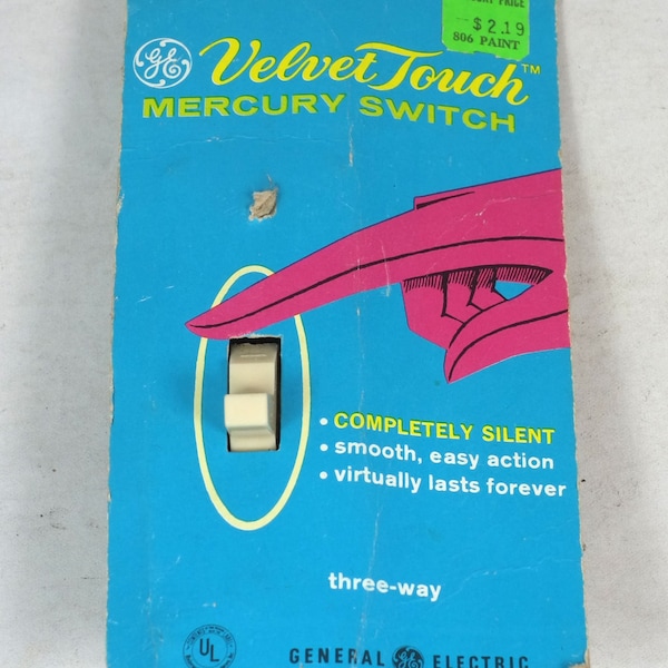 1 NOS Vintage GE Velvet Touch Silent Mercury Wall Toggle Three Way Ivory Switch