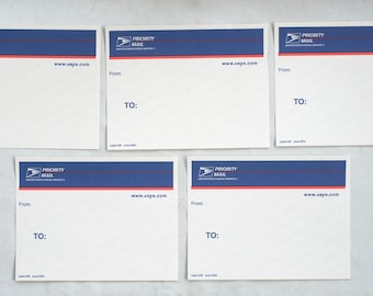5 Vintage USPS Priority Mail Blaue Spitzenetiketten 288 Juni 2004