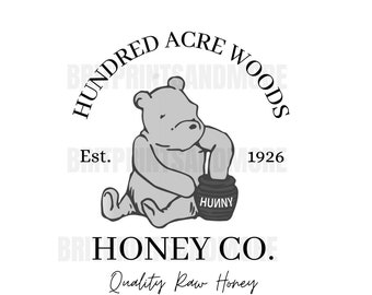 Classic Winnie-the-pooh Hundred Acre Woods Honey Black and White Watercolor PNG, Classic-Pooh Clip Art, Classic-Pooh Sublimation, Download