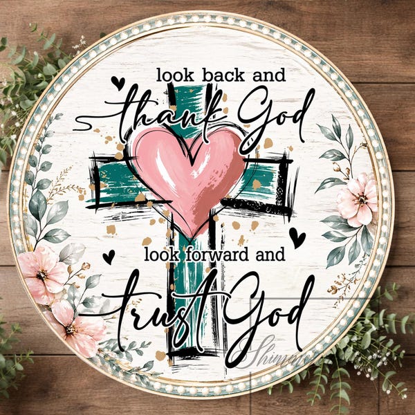 Cross Wreath Sign: Round Metal Trust God Religious Decor