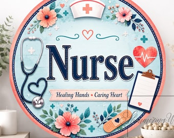 Plaque métallique ronde en forme de couronne d'infirmière : décoration murale pour porte médicale