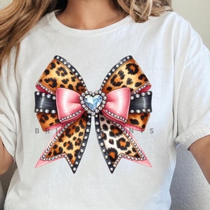 Leopard Print Coquette Bow, 4 PNGs,  Rhinestone Bow Clip Art, Heart Rhinestone Sublimation, Instant Digital Download, Animal Print Bow
