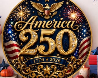 USA 250th Wreath Sign: American Eagle Patriotic Anniversary Metal Welcome Decor