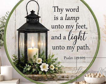 Lantern Psalm Aluminum Sign: Round Metal Biblical Religious Decor