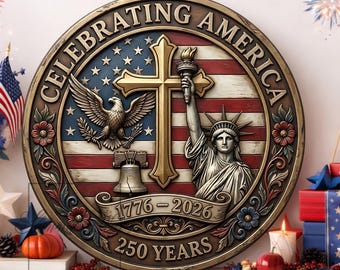 Letrero metálico conmemorativo del 250 aniversario de Estados Unidos: Colgante de bienvenida metálico patriótico