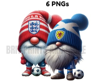 Gnomi da calcio della Scozia e dell'Inghilterra, clipart di calcio (6 PNG)
