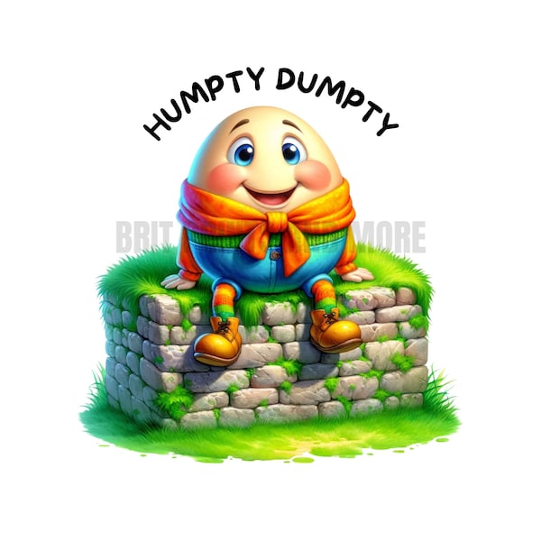 Humpty Dumpty PNG, Nursery Rhyme Clip Art, Humpty on wall Sublimation, Instant Digital Download, Cute Humpty Dumpty Children's Rhyme