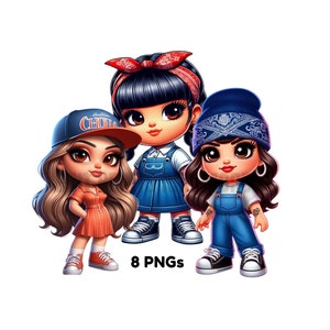 Set of 8 Chola Girls PNG, Cholo Clip Art, Cute Mexican Girls Sublimation, Instant Digital Download, Chola Cholo Girls PNG