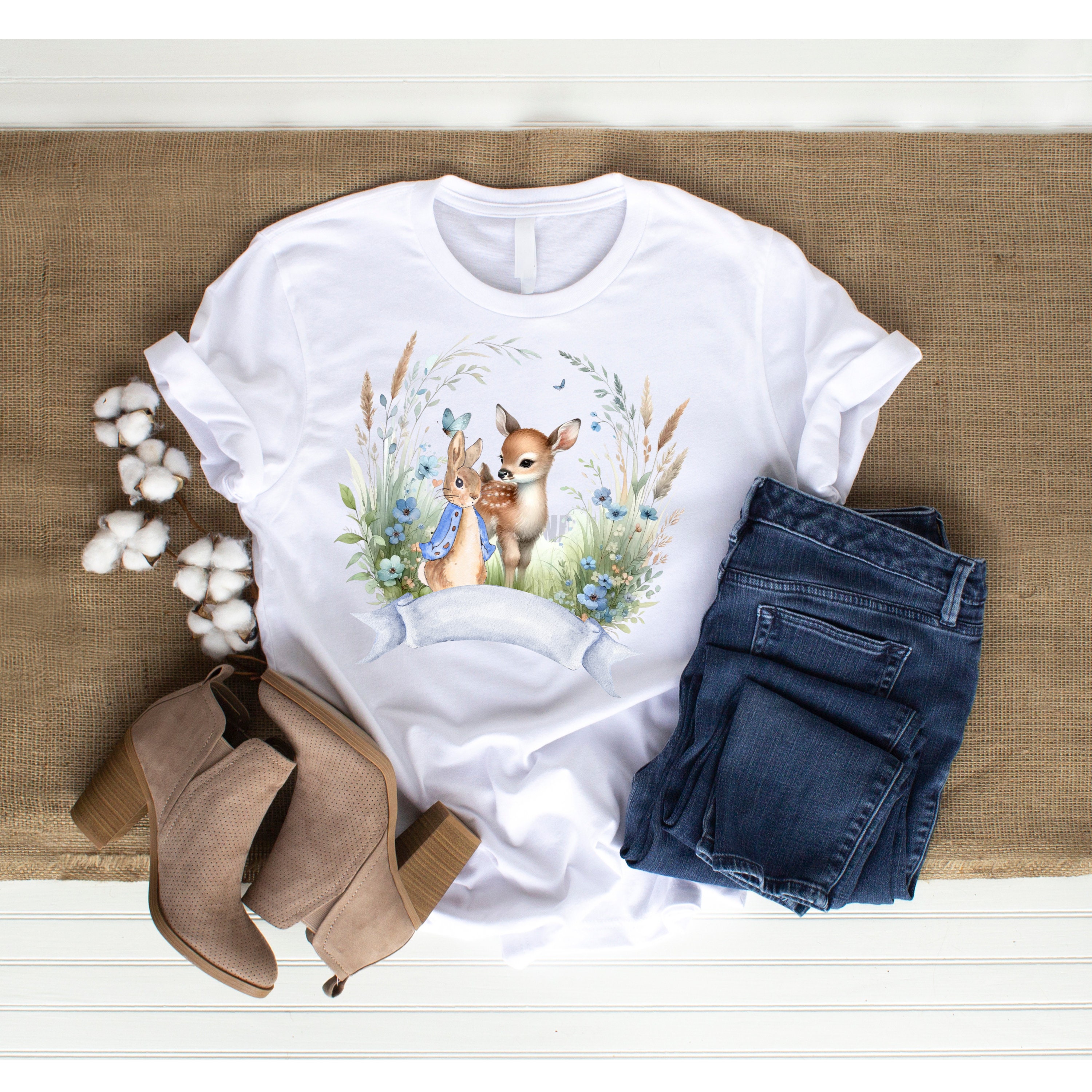 Peter Rabbit The Deer Peter Rabbit and Deer Blue Wreath PNG, Blue Jacket Peter Rabbit Floral ...