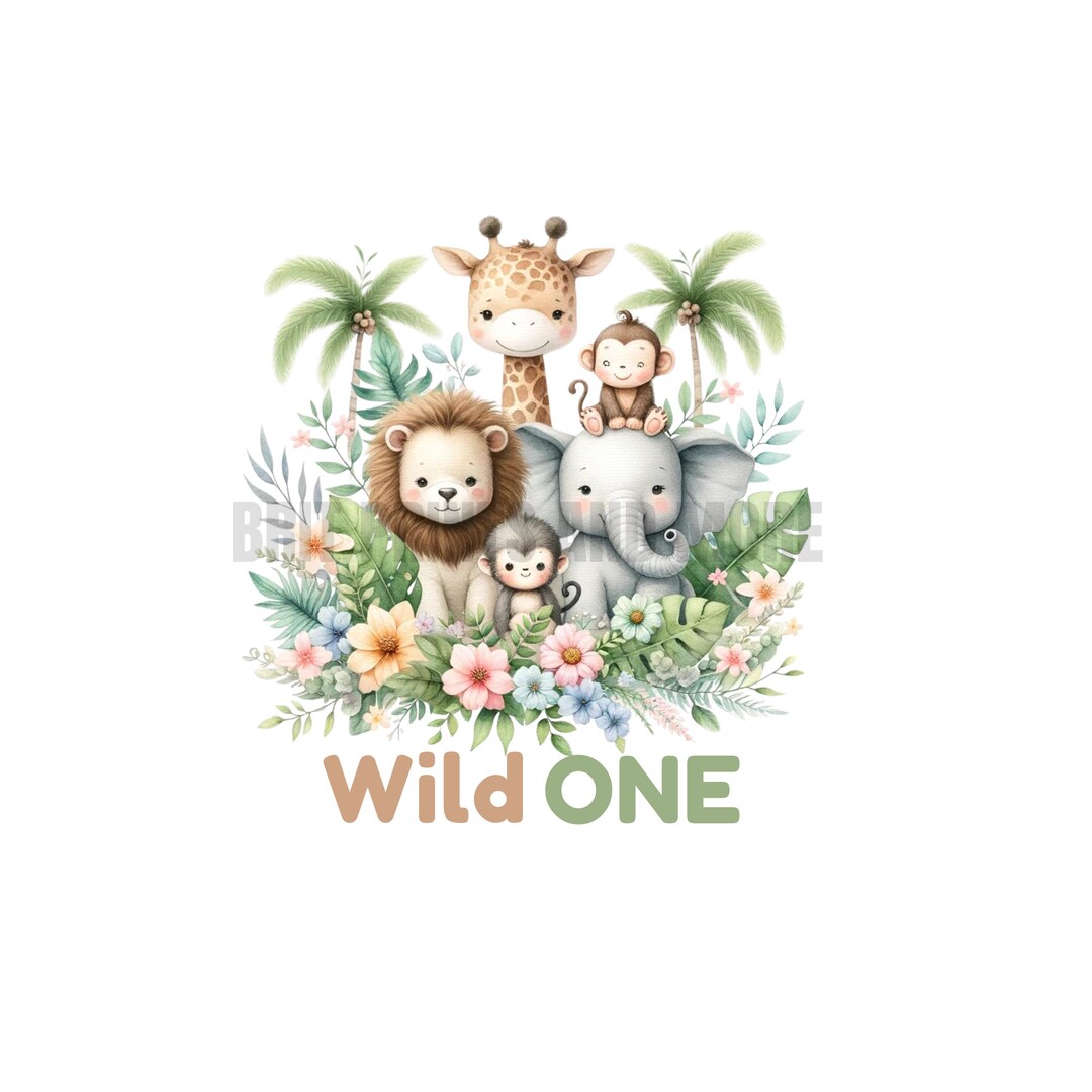 Safari Animals Wild One PNG: 1st Birthday Clipart (digital Download ...