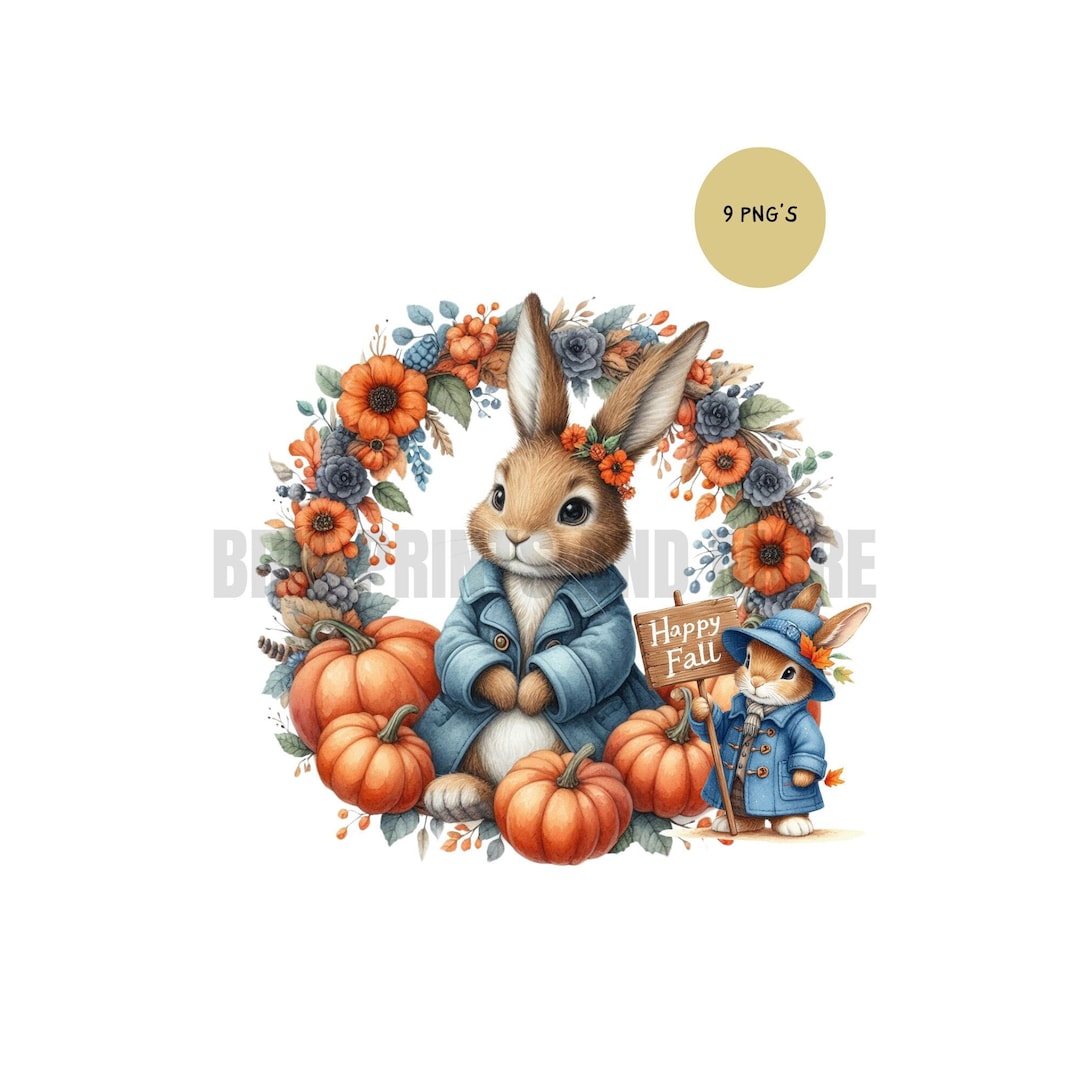 Fall Pumpkin Peter Rabbit Watercolor PNG, Farm Fresh Pumpkins Clip Art ...