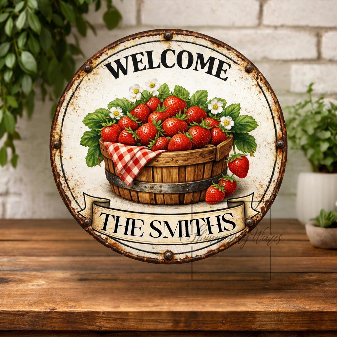 Rustic Strawberry Sign Personalized Strawberry Wreath Sign: Round Metal Rustic Decor - Etsy