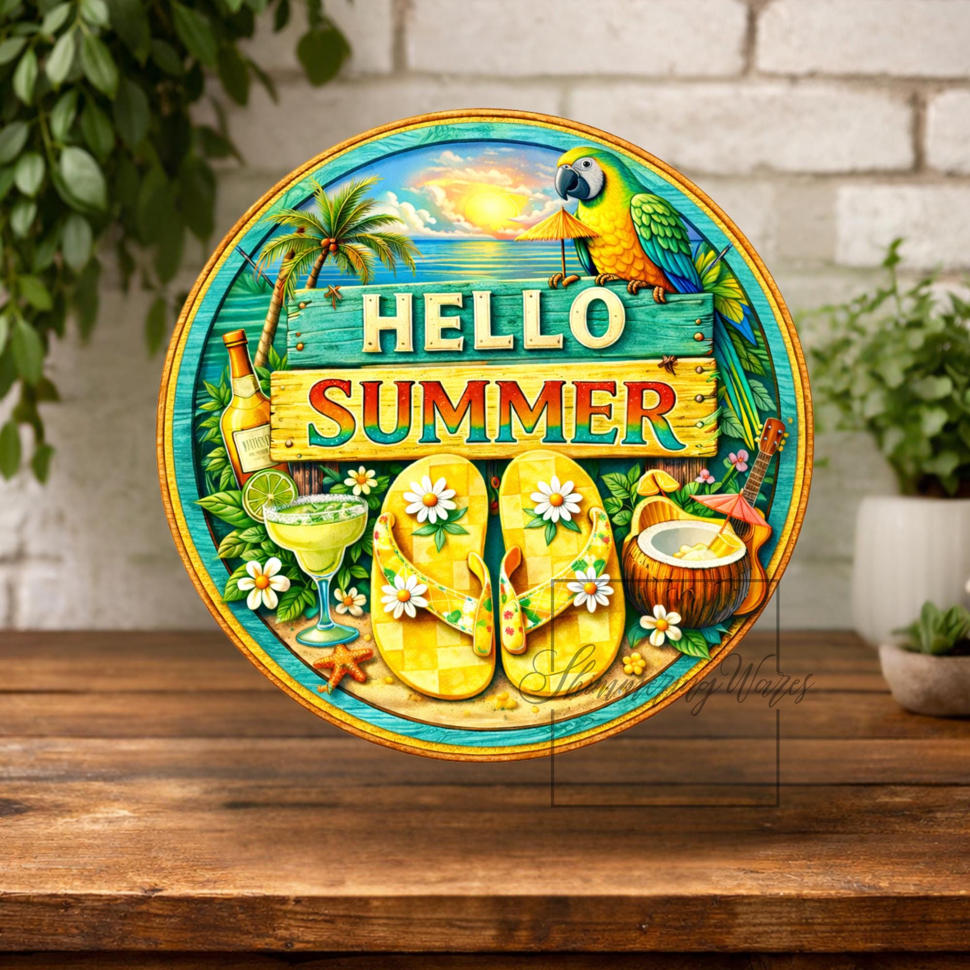 Hello Summer Wreath Sign: Flip Flops Margarita Summer Decor - Etsy