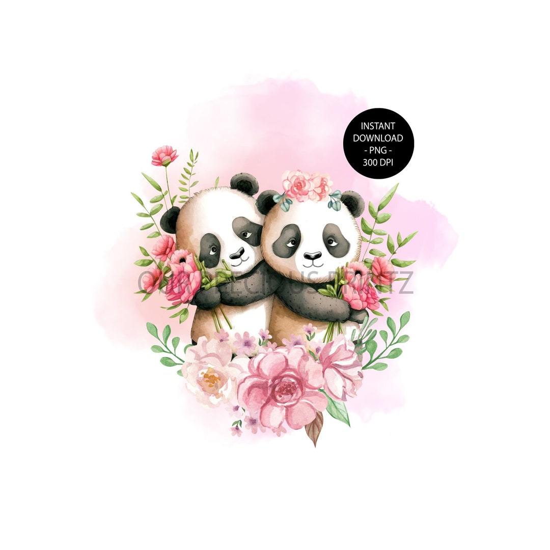 Panda Love Valentines Watercolor PNG, Panda Love Clip Art, Cute Panda ...