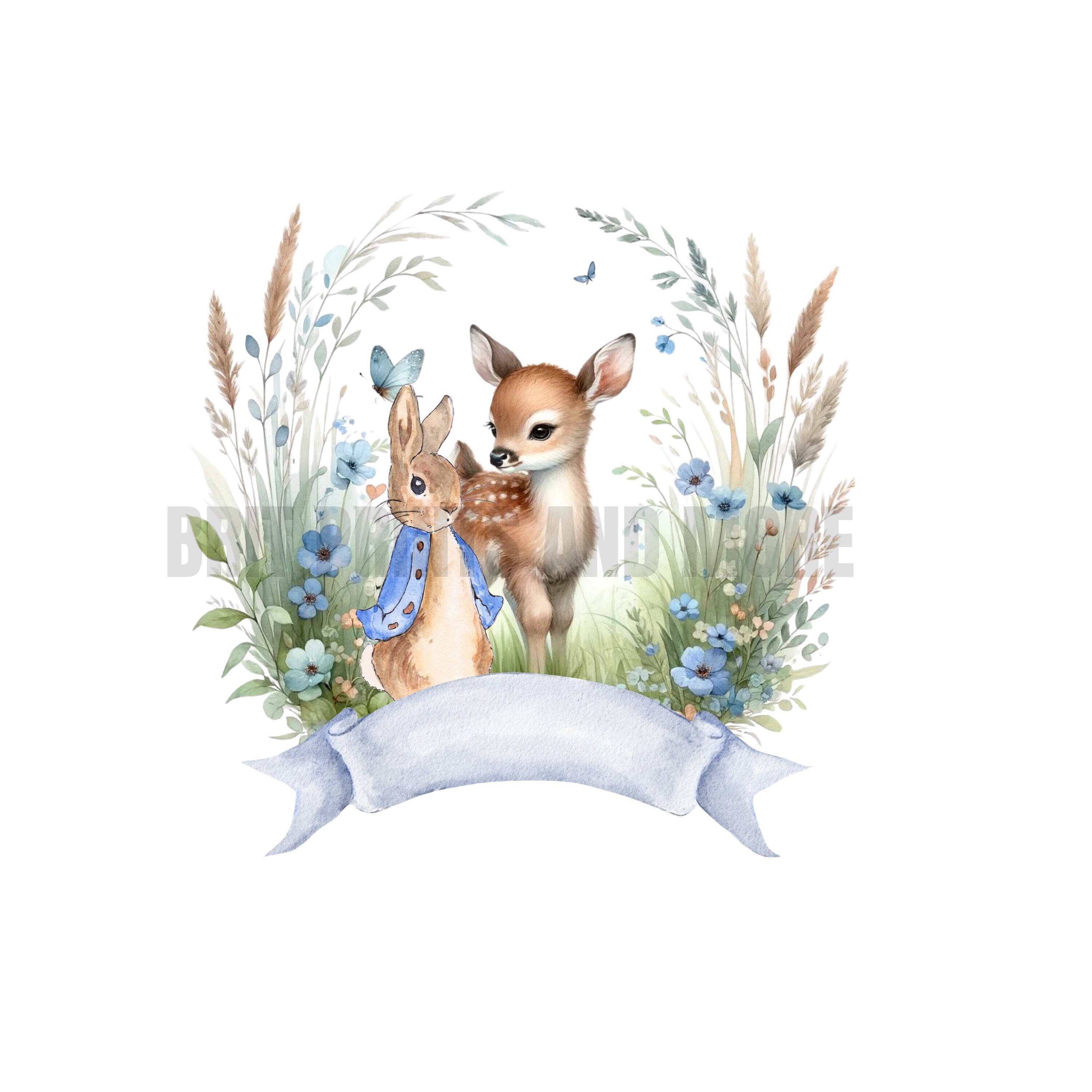 Peter Rabbit The Deer Peter Rabbit and Deer Blue Wreath PNG, Blue Jacket Peter Rabbit Floral ...