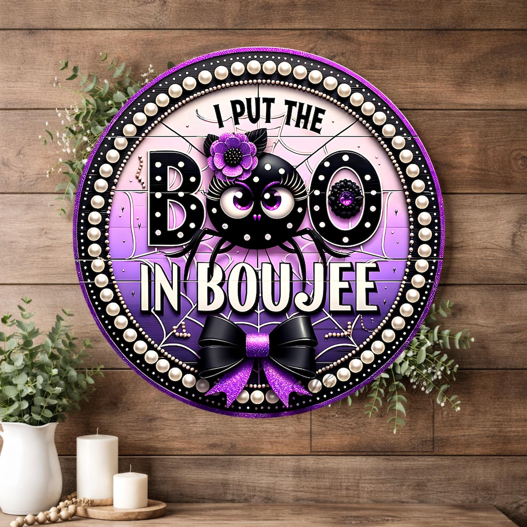 Halloween Spider Round Metal Sign: Funny Boujee Purple Metal Wreath ...