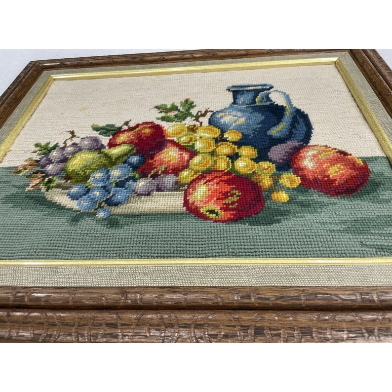 Vintage Needlepoint Canvas Fruit Kitchen Framed 20.5 X 16.5 Etsy