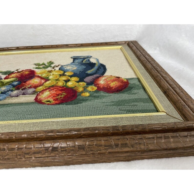 Vintage Needlepoint Canvas Fruit Kitchen Framed 20.5 X 16.5 Etsy