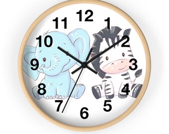 Elephant and Zebra Silent Wall Clock For Nursery