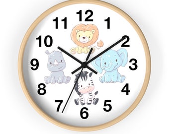 Cute Safari Animals Silent Wall Clock For Nursery