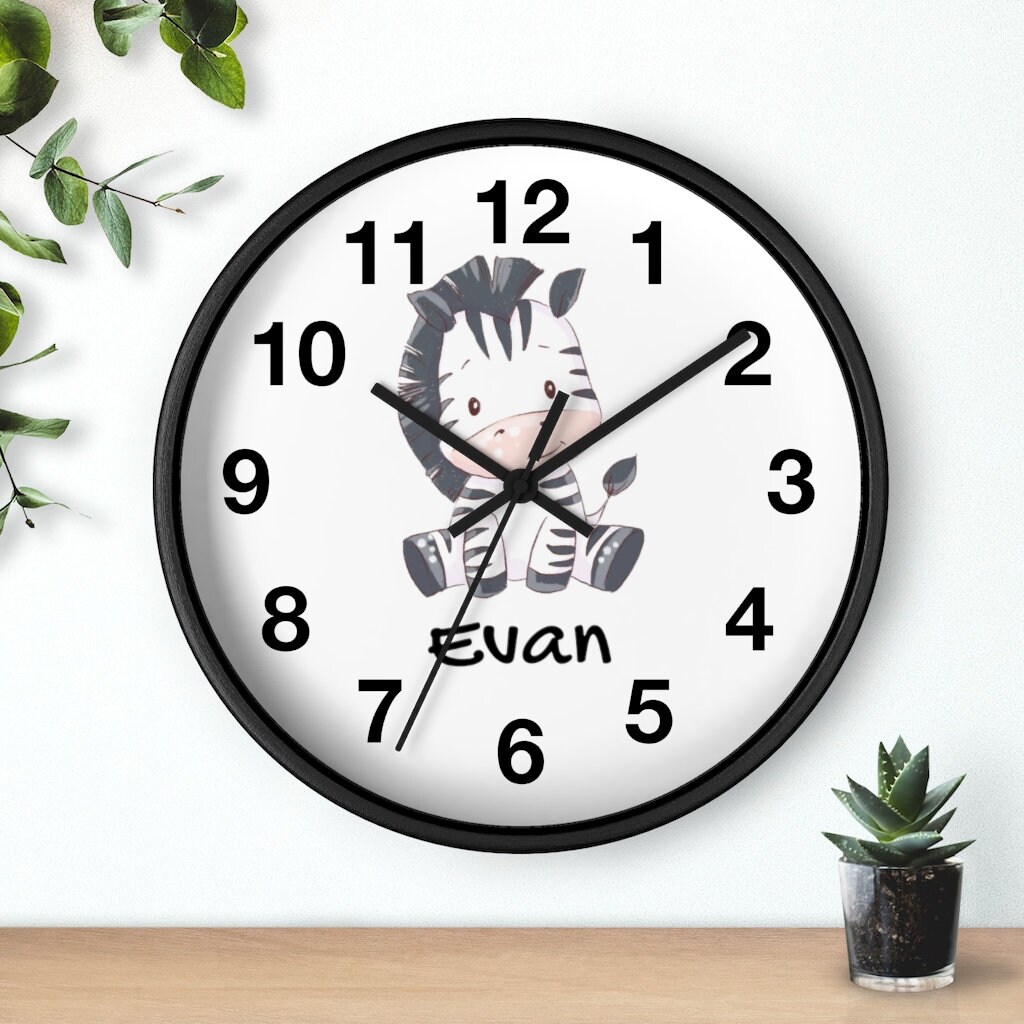 Zebra Clock Zebra Silent Wall Clock for Nursery - Personalize - Etsy
