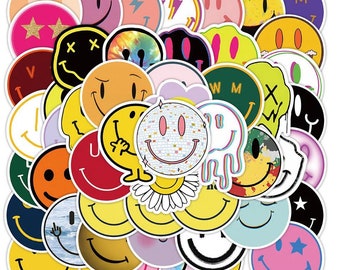 Smiley Face Stickers: Waterproof Vinyl Decals - No Repeats