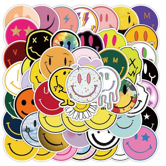 Smiley Face Stickers: Waterproof Vinyl Decals - No Repeats