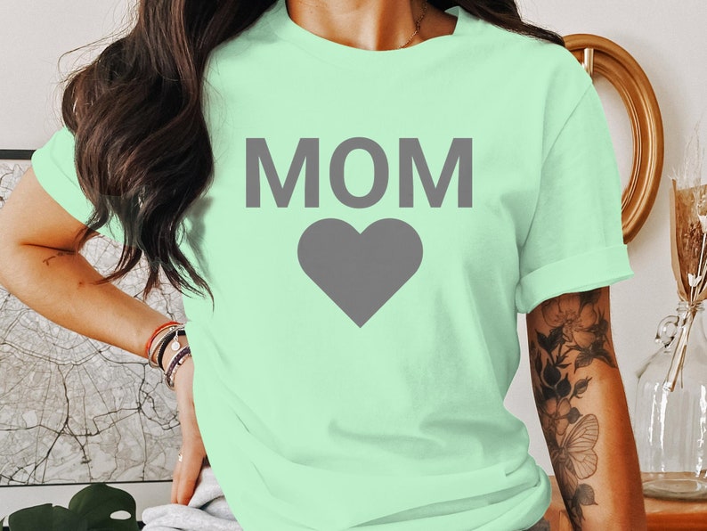 Mom Heart Graphic T-Shirt, Comfy Casual Tee, Mother's Day Gift, Bella Canvas Soft Shirt, Multiple Colors, Trendy Mom Top image 2