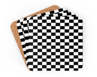 Retro Pop 80s Check Coaster Set (Set of 4) – Bold Graphic Table Decor – Vintage Style Home Gift