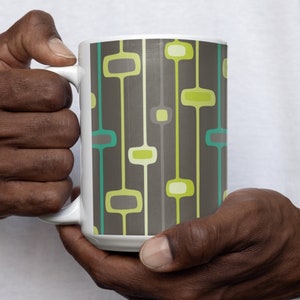 Vintage Style Atomic Ceramic Mug - Green Teal and Beige Nostalgic Coffee Mug - Housewarming Gift - gift for her