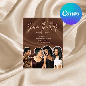 Warten aufs Ausatmen Save The Date Canva Template - 90er Jahre Film Party Dekor I Bearbeitbarer digitaler Download, Angela Bassett Art