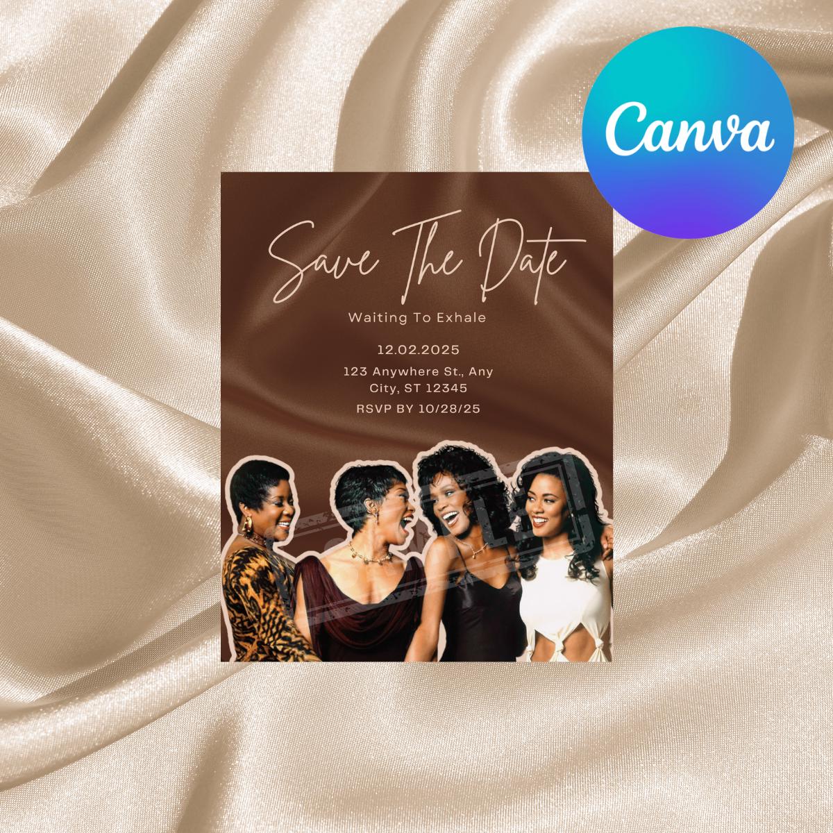 Waiting to Exhale Save The Date Canva Template – 90s Movie Party Decor I Editable Digital Download, Angela Bassett Art