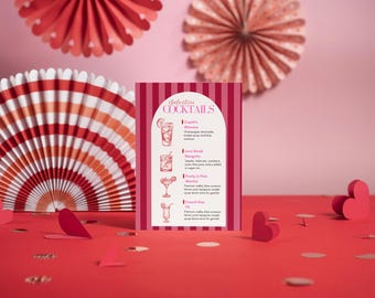 Valentine&#39;s Bar Menu Sign Template, Signature Drink Bar Menu Template, Galentines Cocktail Bar Sign Poster, Love Valentines Party Signs