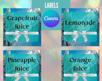 EDITABLE Christmas at Tiffany&#39;s Drink Labels, Blue  Party decor, Mimosa Bar, Instant Download