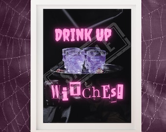 Cartellone "Bevi le streghe" I Cocktail per la serata di Halloween tra ragazze I Download digitale