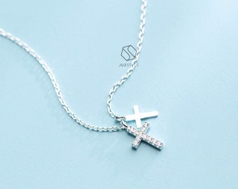 Collana doppia croce in argento • Collana senza tempo • Regalo per la mamma • Regalo di compleanno • Regalo di Natale