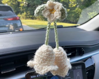 Tulip Car Mirror Hanger, Mirror Hanger, Car Decor, Flower Car Mirror Hanger, Crochet Tulips, Car Accessory, Car Aesthetic, Spring Decor