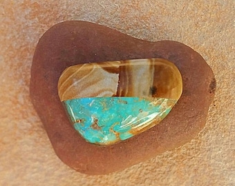 Turquoise And Picture Jasper Intarsia Freeform Stone Cabochon Natural 29.5mm x 24mm x 7mm 26ct