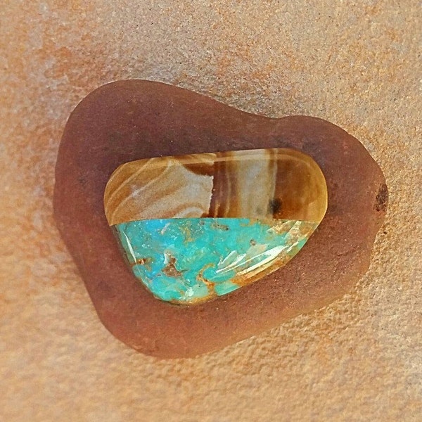 Turquoise And Picture Jasper Intarsia Freeform Stone Cabochon Natural 29.5mm x 24mm x 7mm 26ct