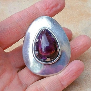 Vintage Taxco Mexican Sterling Silver Los Ballesteros Art Deco Amethyst Brooch Pendant 1 13/16" 25.4g Vintage Jewelry Gift For Her