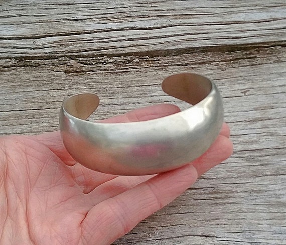 Vintage Mexico Sterling Brushed Silver Hollow Wide Cuff