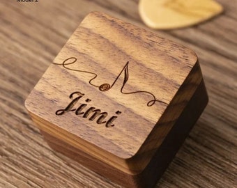 Porta plettri per chitarra in legno personalizzato Custodia per plettri per chitarra personalizzata Scatola per plettro per chitarra incisa Regalo di compleanno per chitarrista