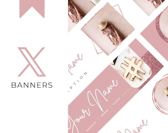 7 Rose Gold Twitter Banner Templates, Business Branding (Canva PDF)