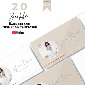 Youtube Banner Template Canva Thumbnail Design Beige Branding Kit Intro Video Maker Channel Artwork Social Media Header Men Content Creator