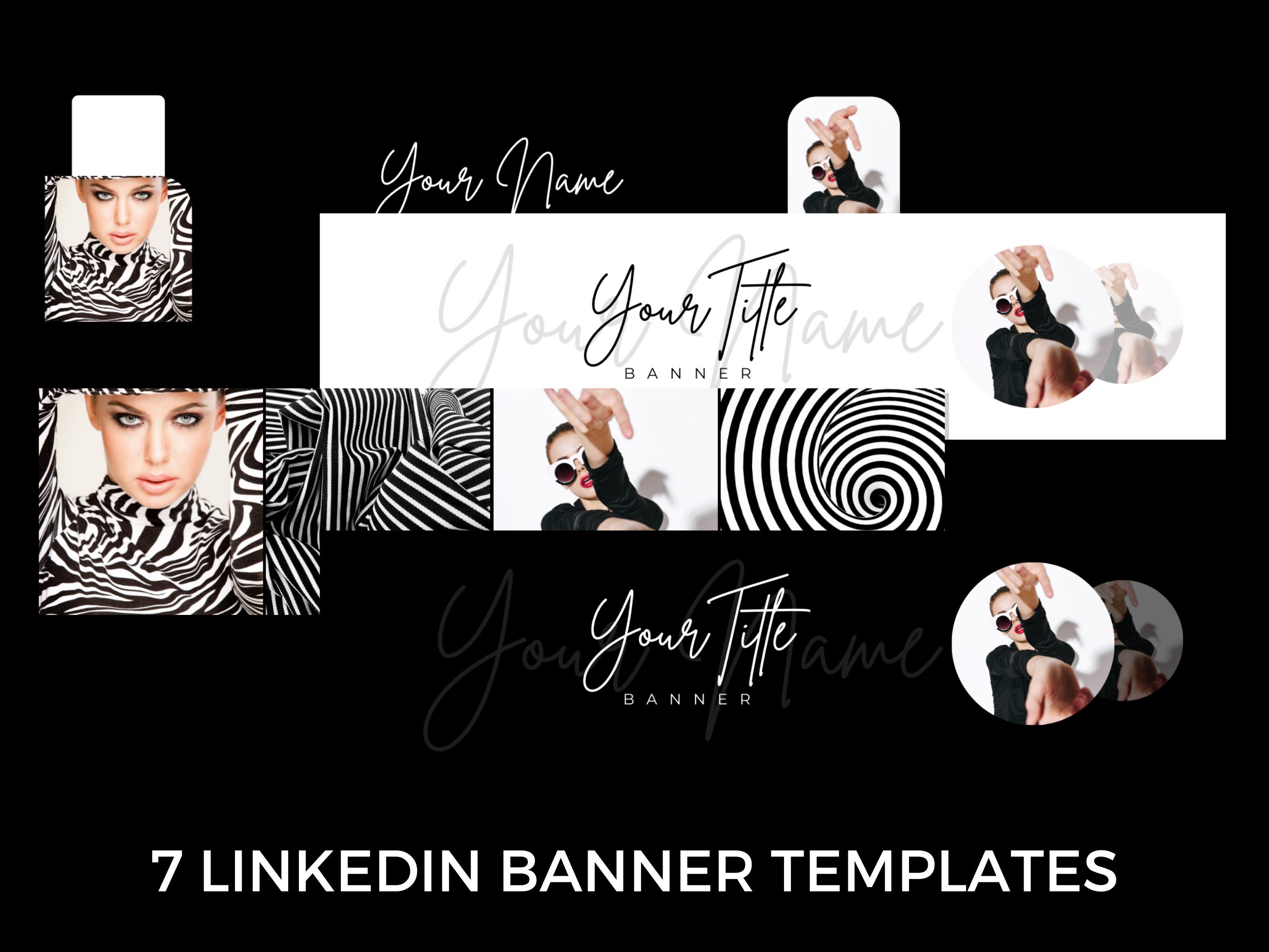 7 Linkedin Banner Templates, Black and White Linkedin Banner Canva