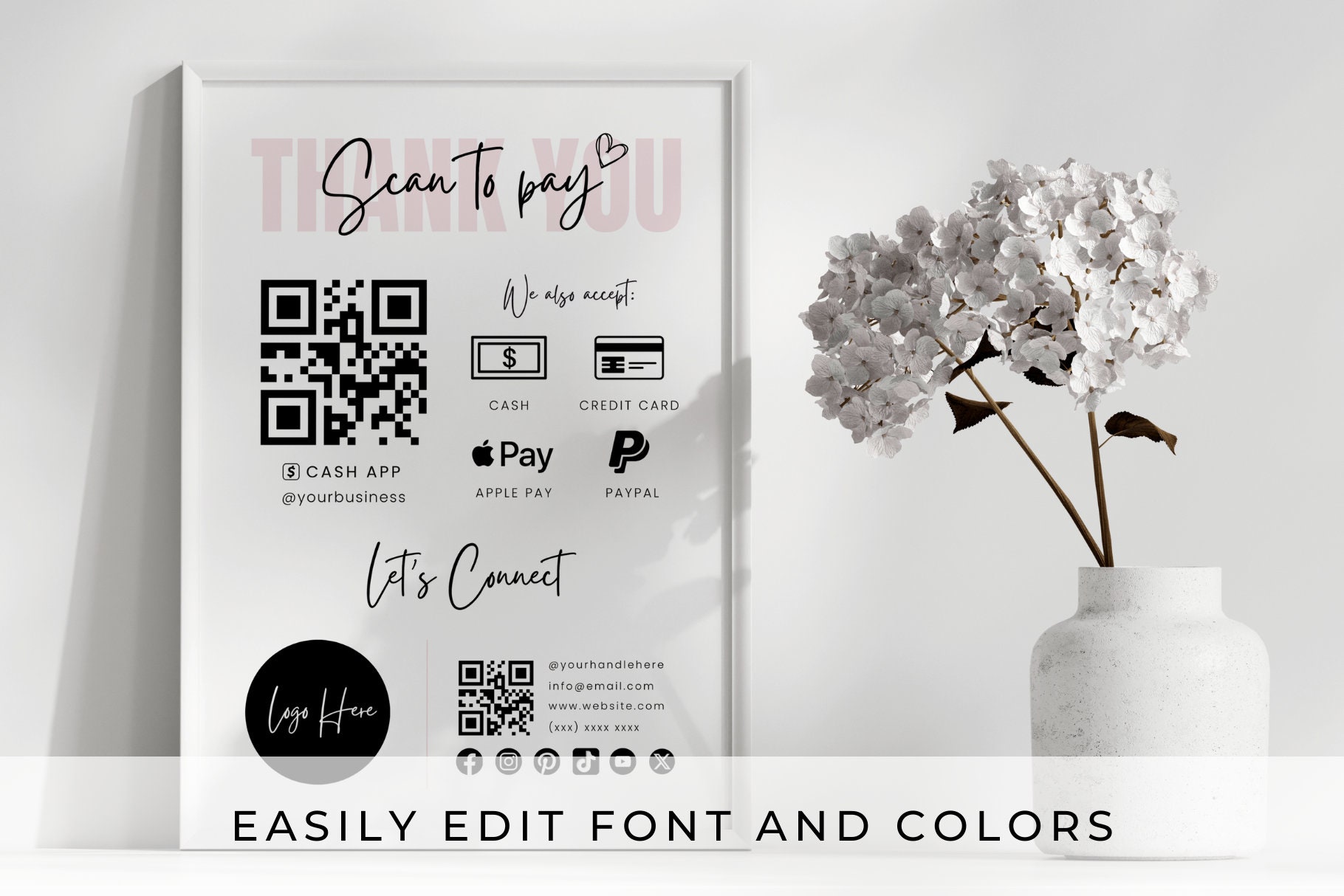 Editable QR Scan to Pay Printable Sign,scan to Pay Card,paypal QR Sign ...