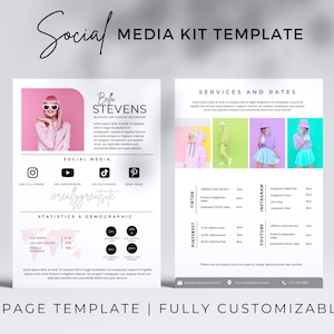 2 Page Media Kit Template, Canva Template, Blogger Media Kit, Instagram Media Kit, Social Media Kit, Influencer Media Kit, Rate Sheet