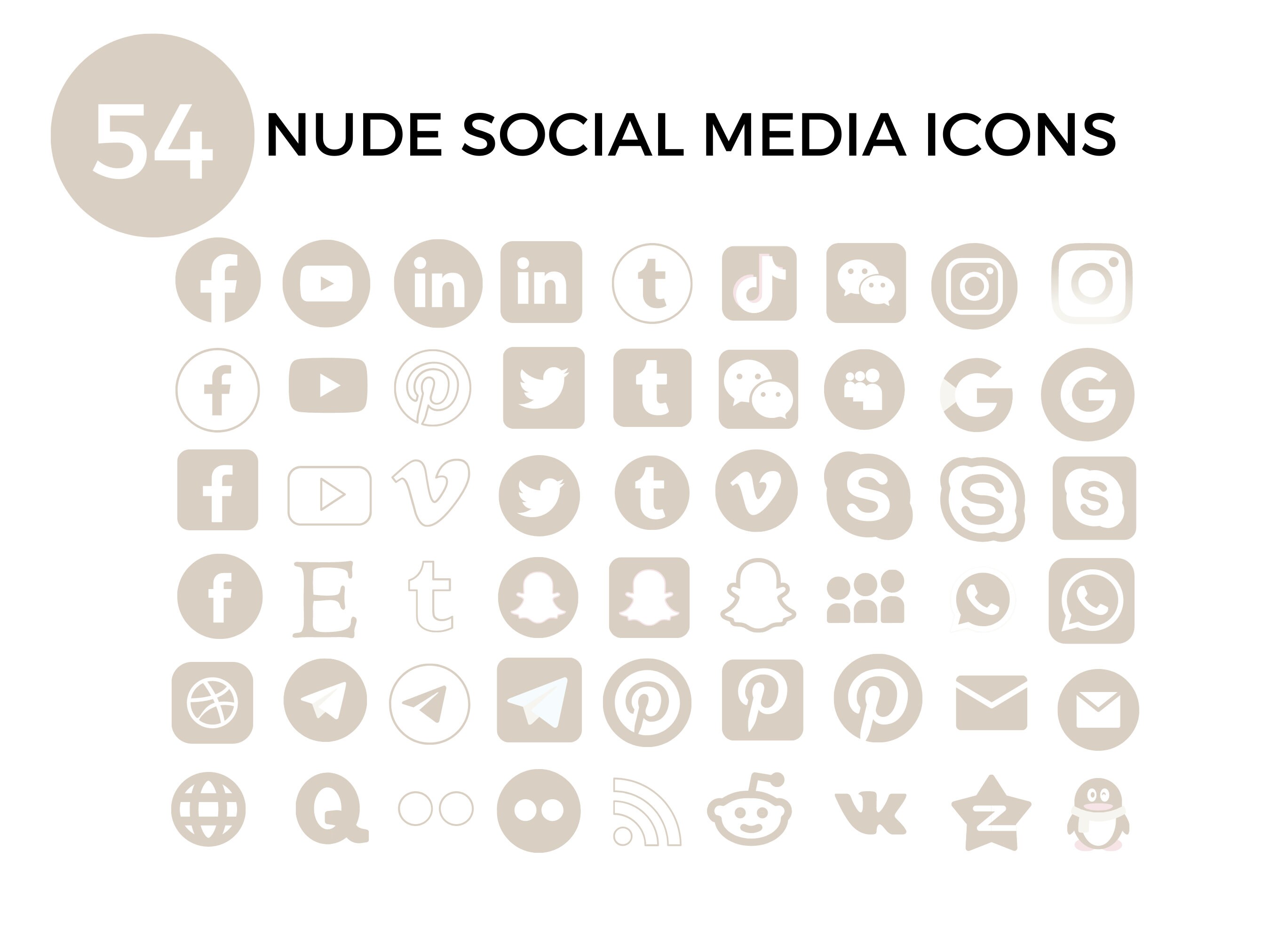 54 Nude Social Media Icons PNG, Facebook Icon, Instagram Icon, Pinterest Icon, YouTube Icon, Twitter Icon, Whatsapp Icon, Snapchat Icon