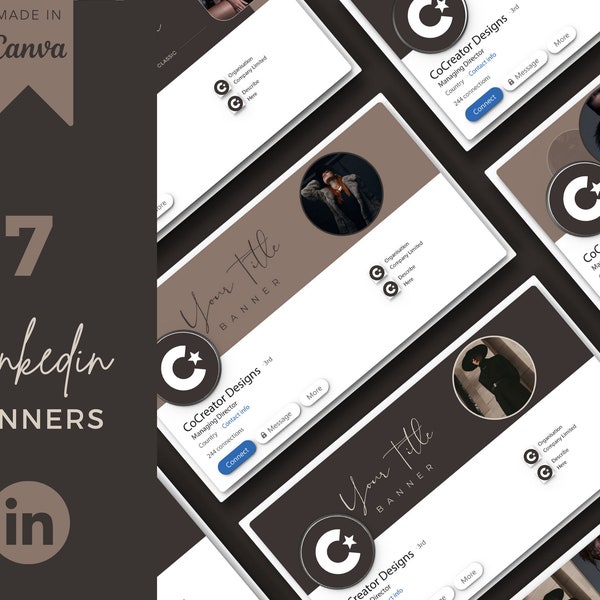 7 Linkedin Banner Templates, Editable Dark Brown Linkedin Banner Template, Personal Branding,  DIY Templates, Aesthetic Linkedin Profile